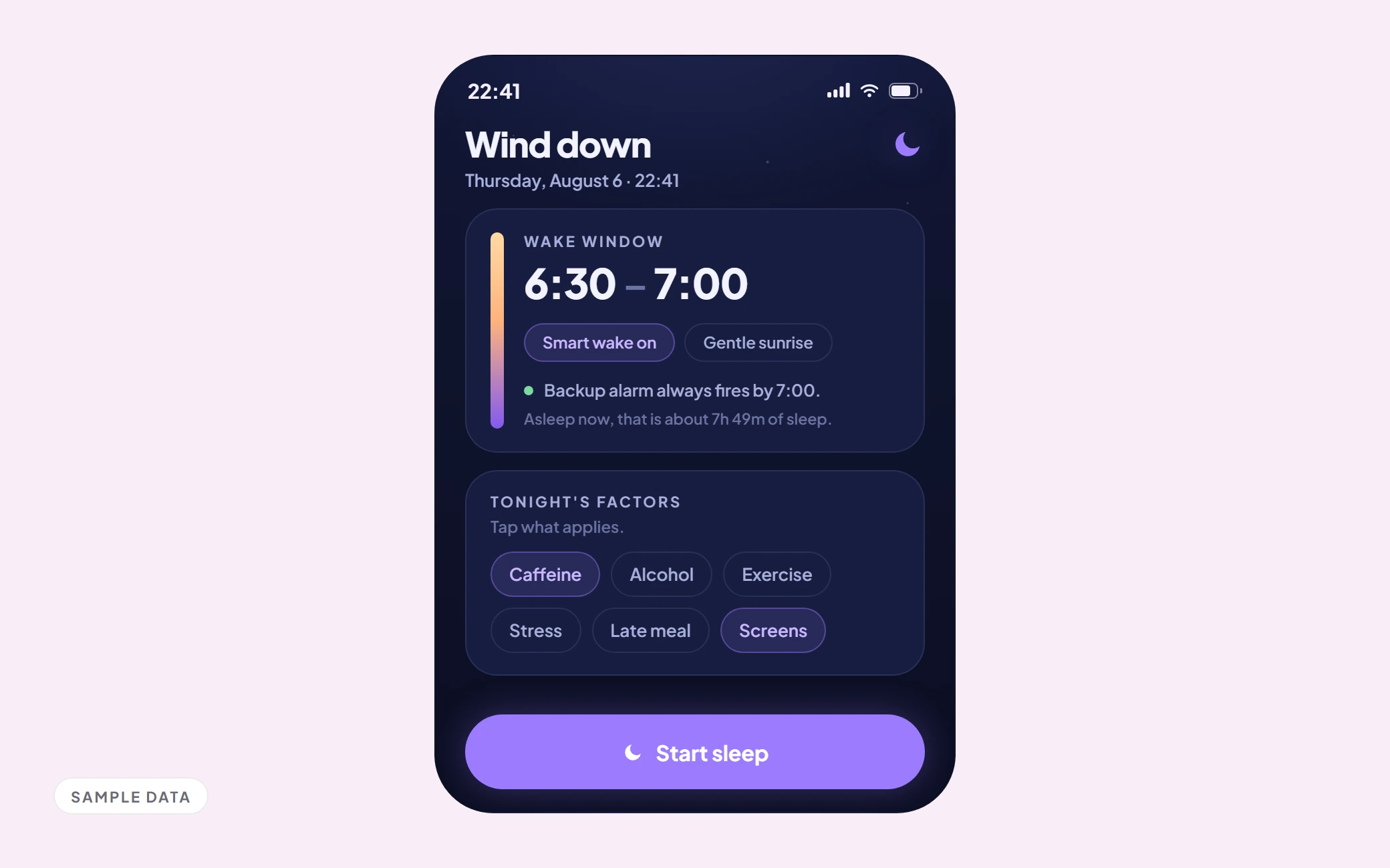 The wind down screen, at the hour it was built for